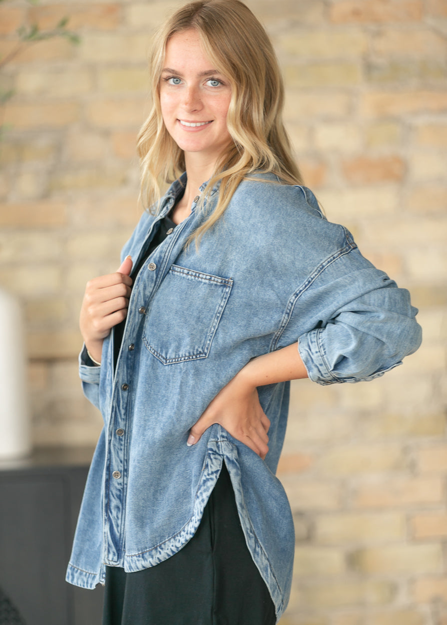 Washed Chambray Long Sleeve Top FF Tops