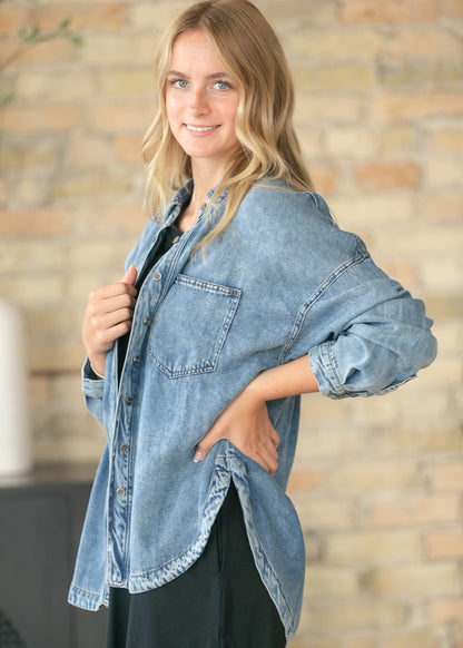 Washed Chambray Long Sleeve Top FF Tops