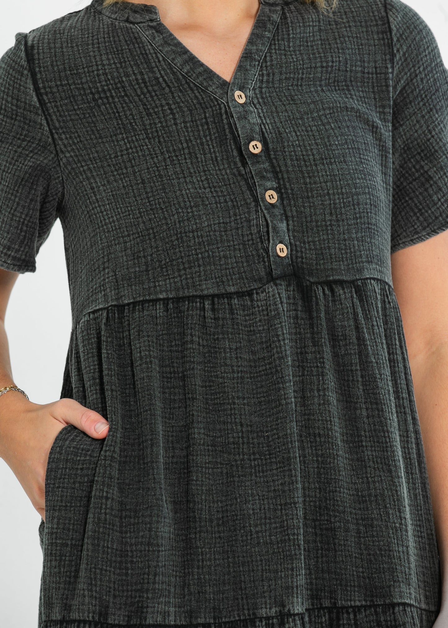 Washed Cotton Tiered Maxi Dress FF Dresses