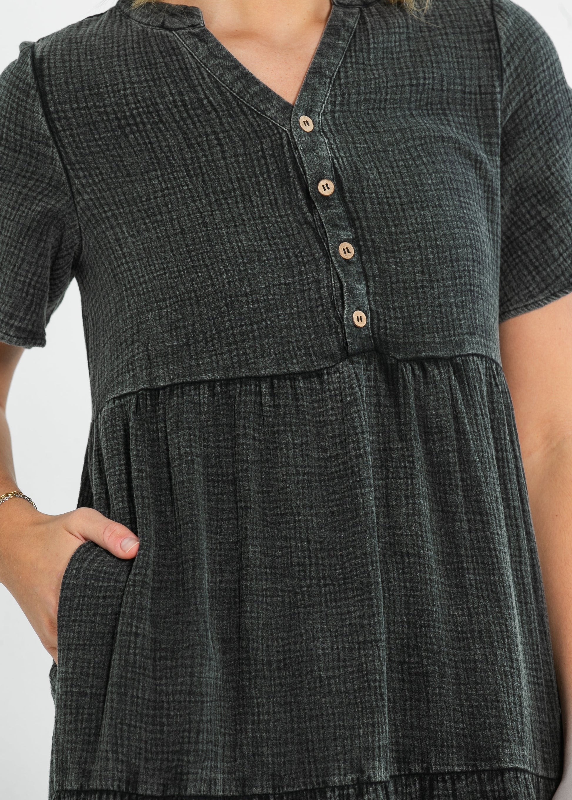 Washed Cotton Tiered Maxi Dress FF Dresses