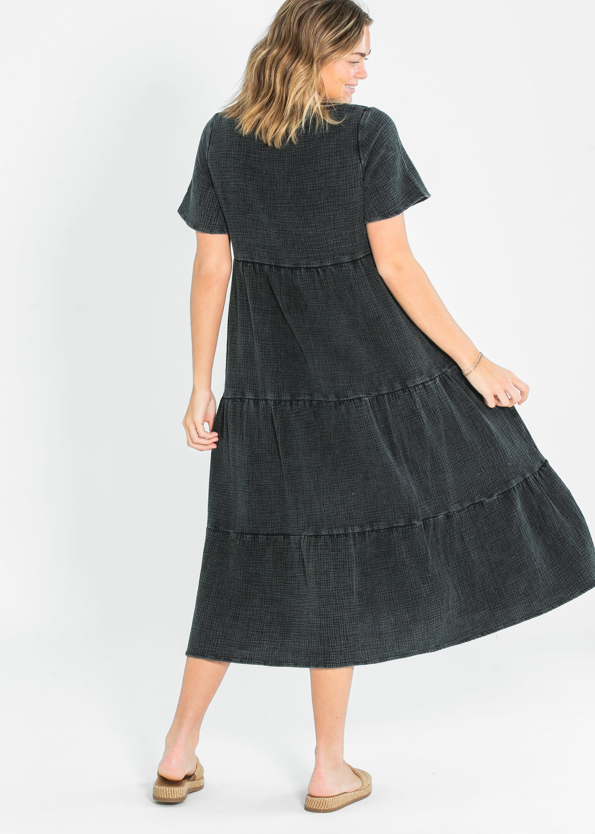 Washed Cotton Tiered Maxi Dress FF Dresses