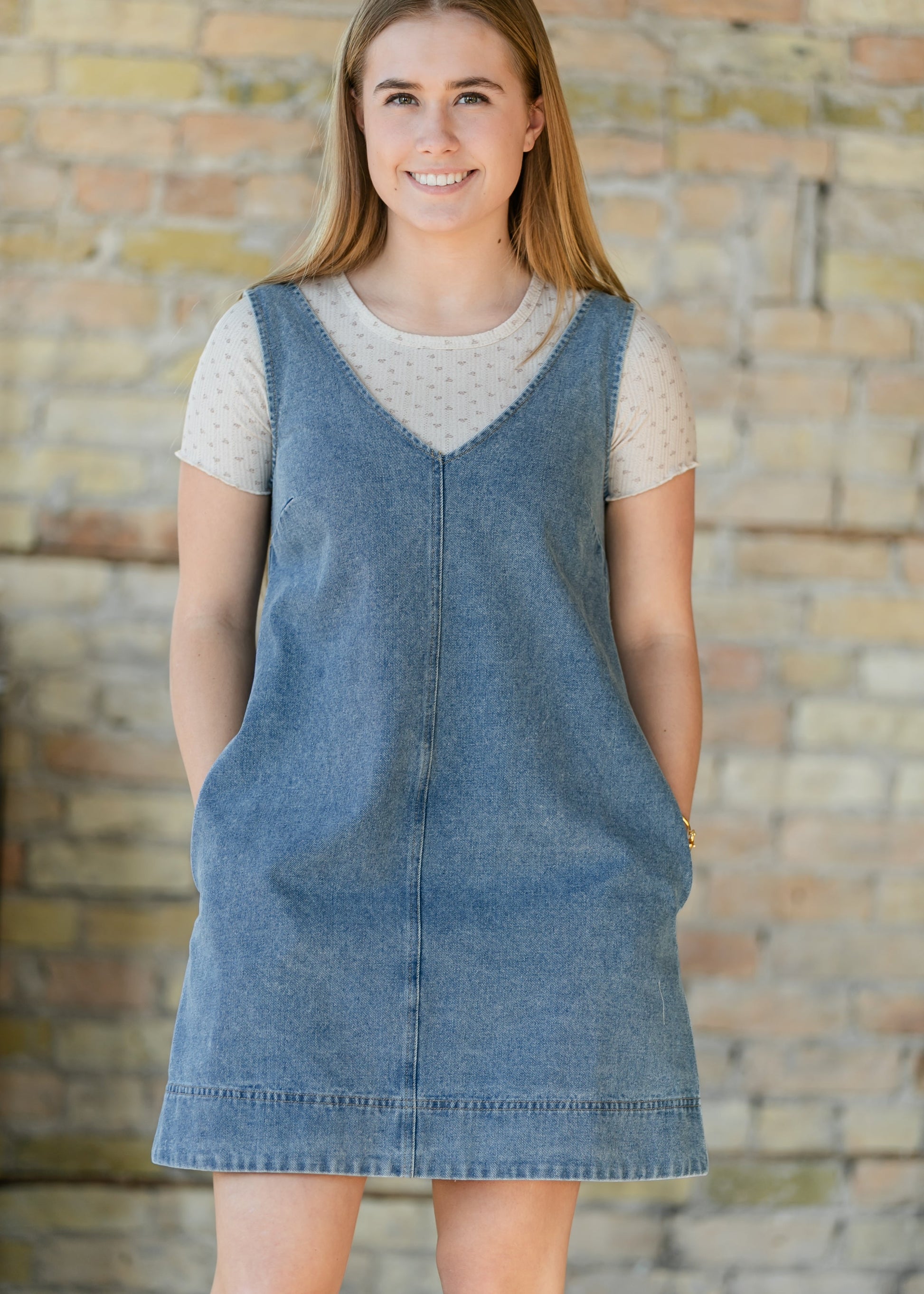 Washed Denim V-Neck Midi Dress, Large