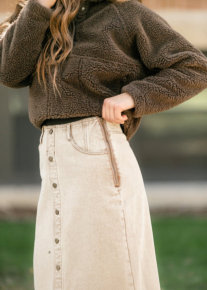 Washed Front Slit Denim Maxi Skirt FF Skirts