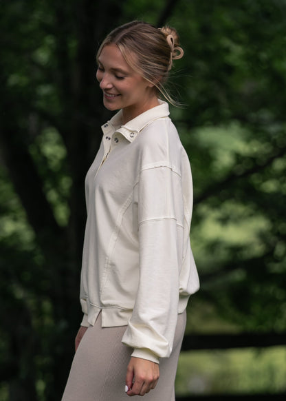 Washed Half Snap Knit Top FF Tops