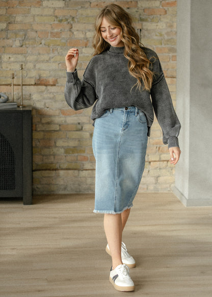 Washed Mock Neck Knit Pullover FF Tops