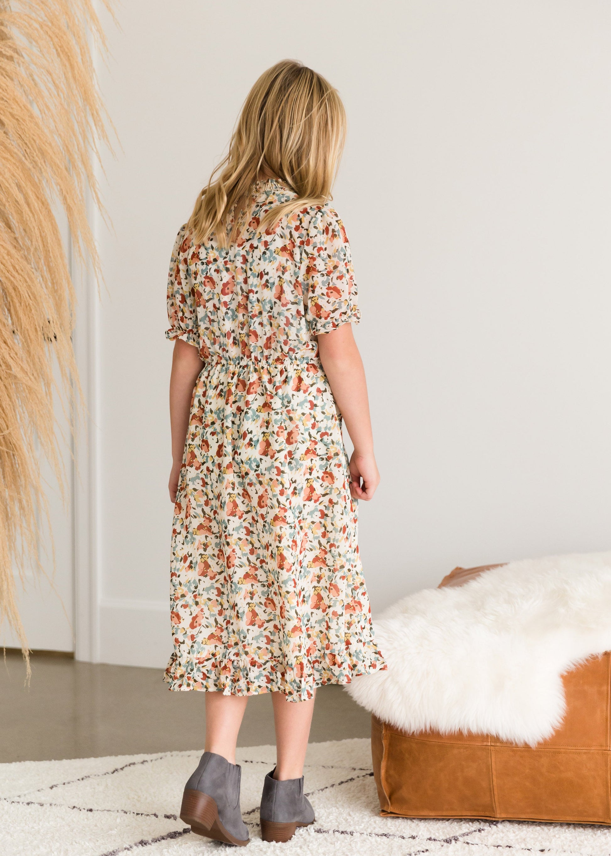 Watercolor Floral Mock Neck Midi Dress FF Dresses