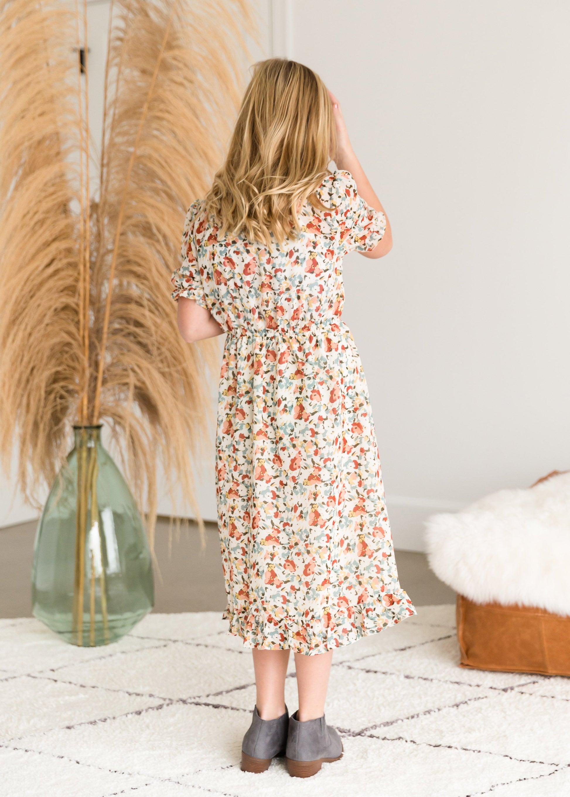 Watercolor Floral Mock Neck Midi Dress FF Dresses