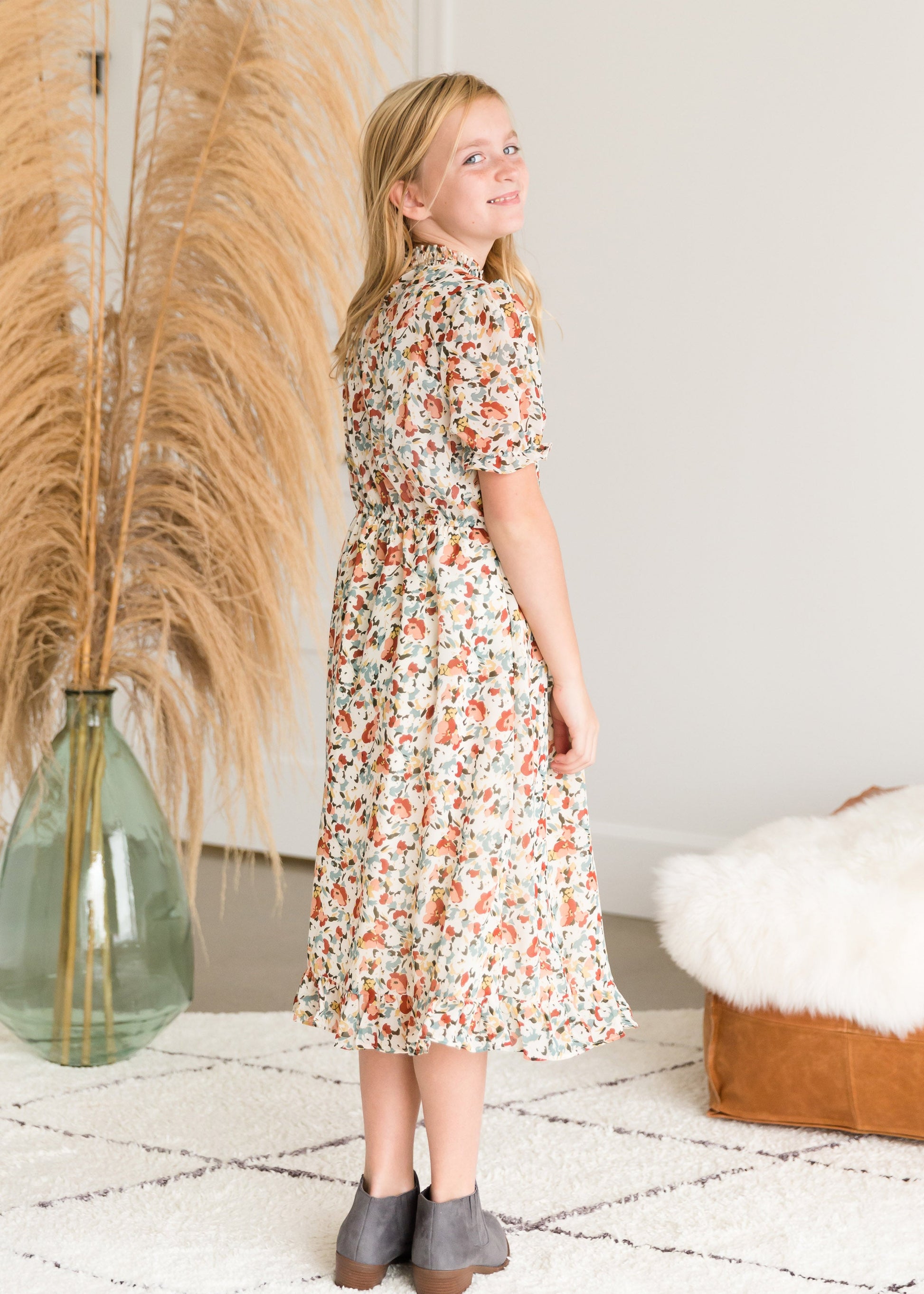 Watercolor Floral Mock Neck Midi Dress FF Dresses
