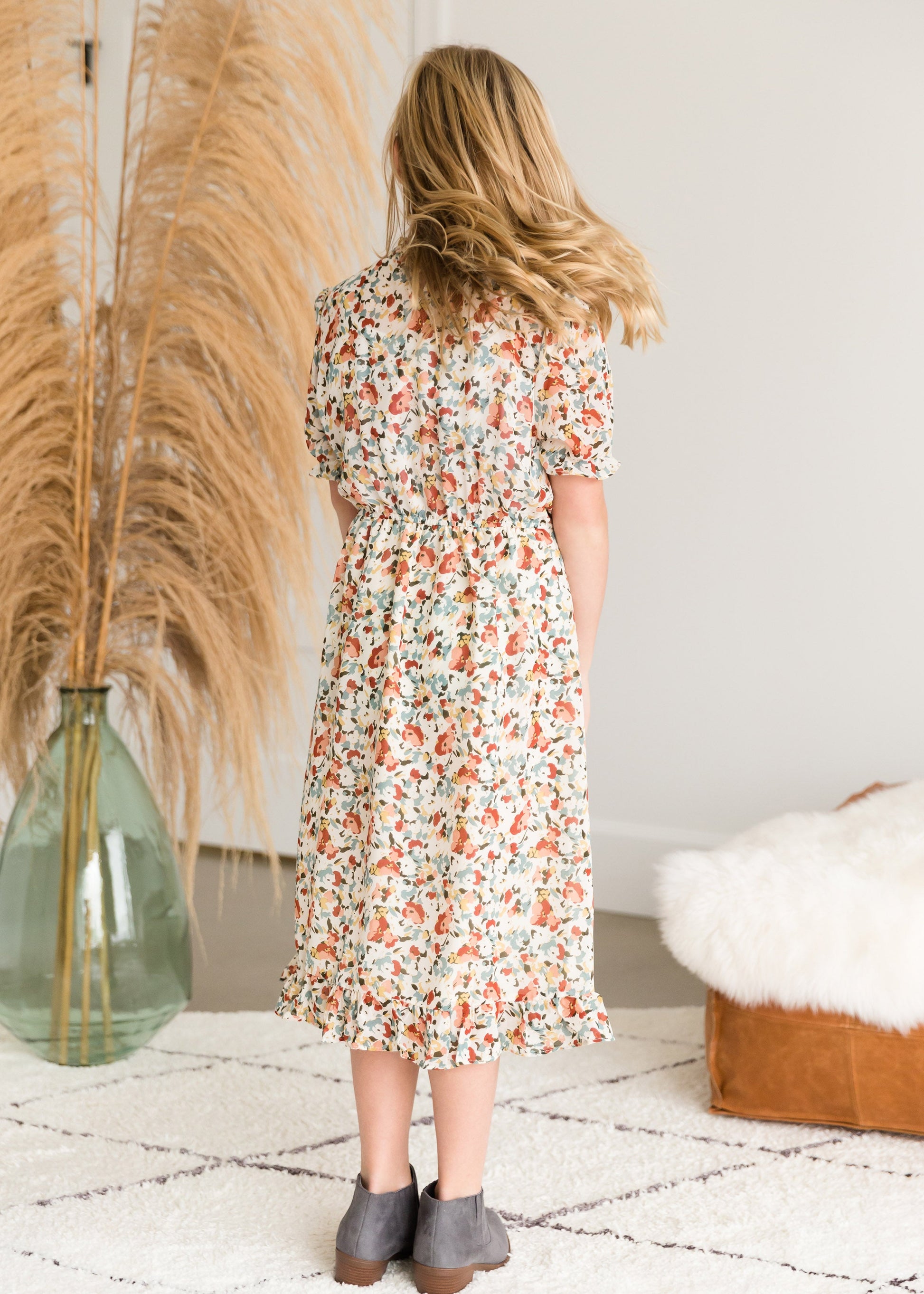 Watercolor Floral Mock Neck Midi Dress FF Dresses