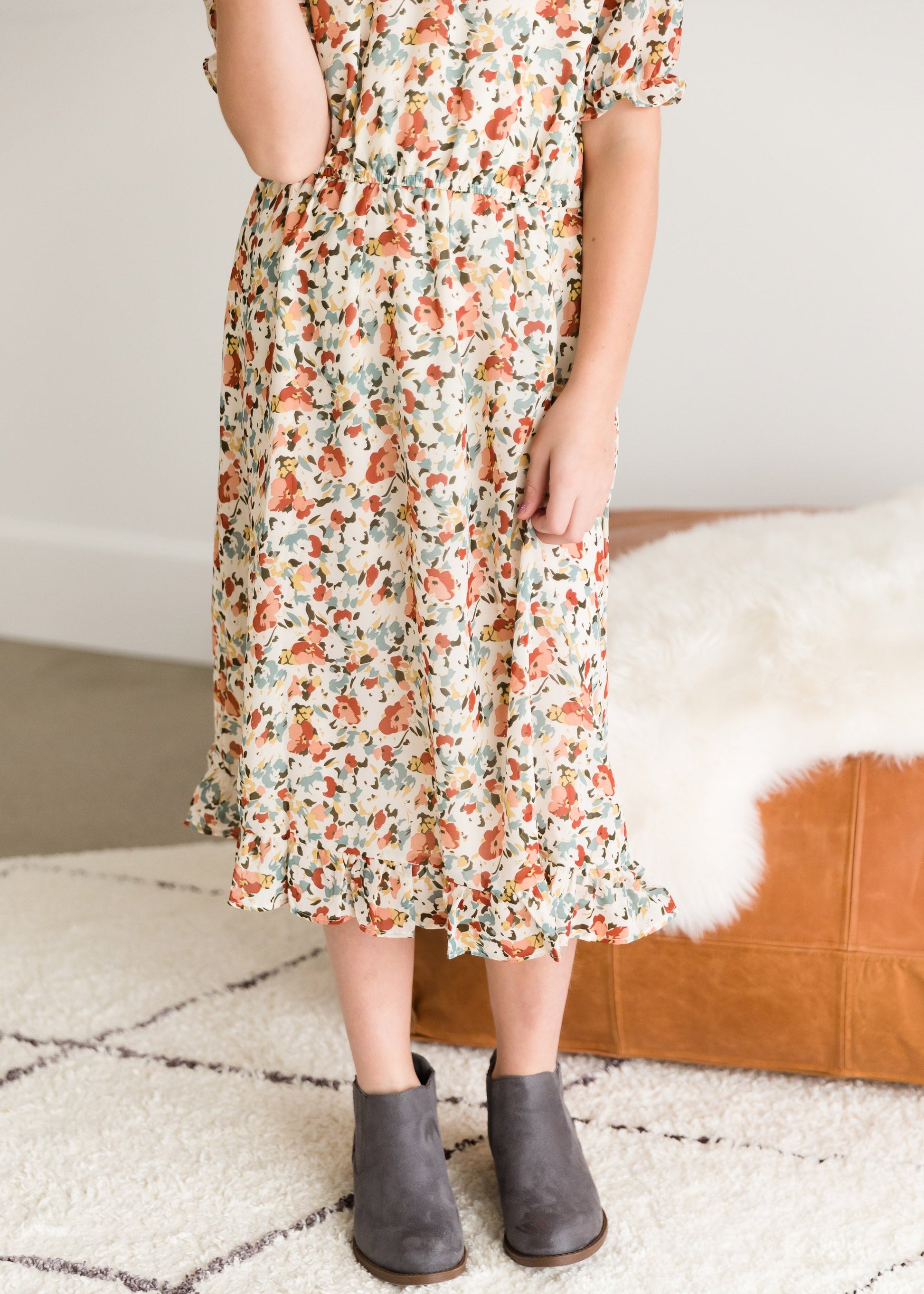 Watercolor Floral Mock Neck Midi Dress FF Dresses
