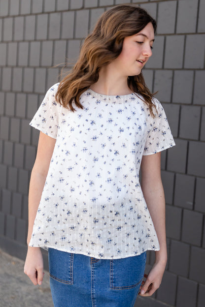 White Dainty Floral Blouse - FINAL SALE FF Tops
