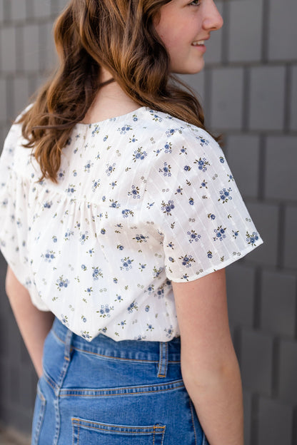 White Dainty Floral Blouse - FINAL SALE FF Tops