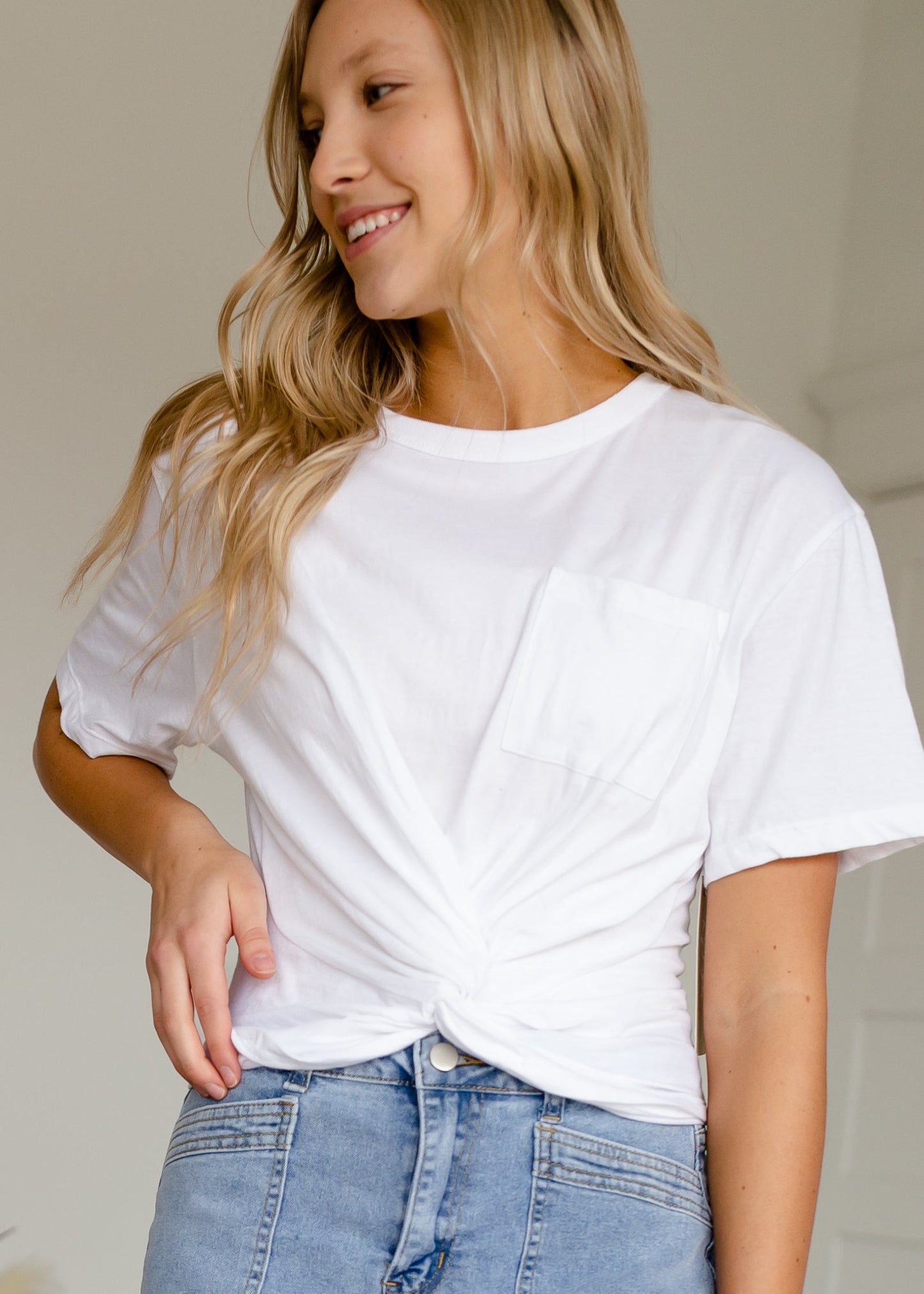 White Knit Front Knot Top FF Tops