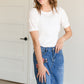 White Ribbed Puff Sleeve Tee - FINAL SALE FF Tops
