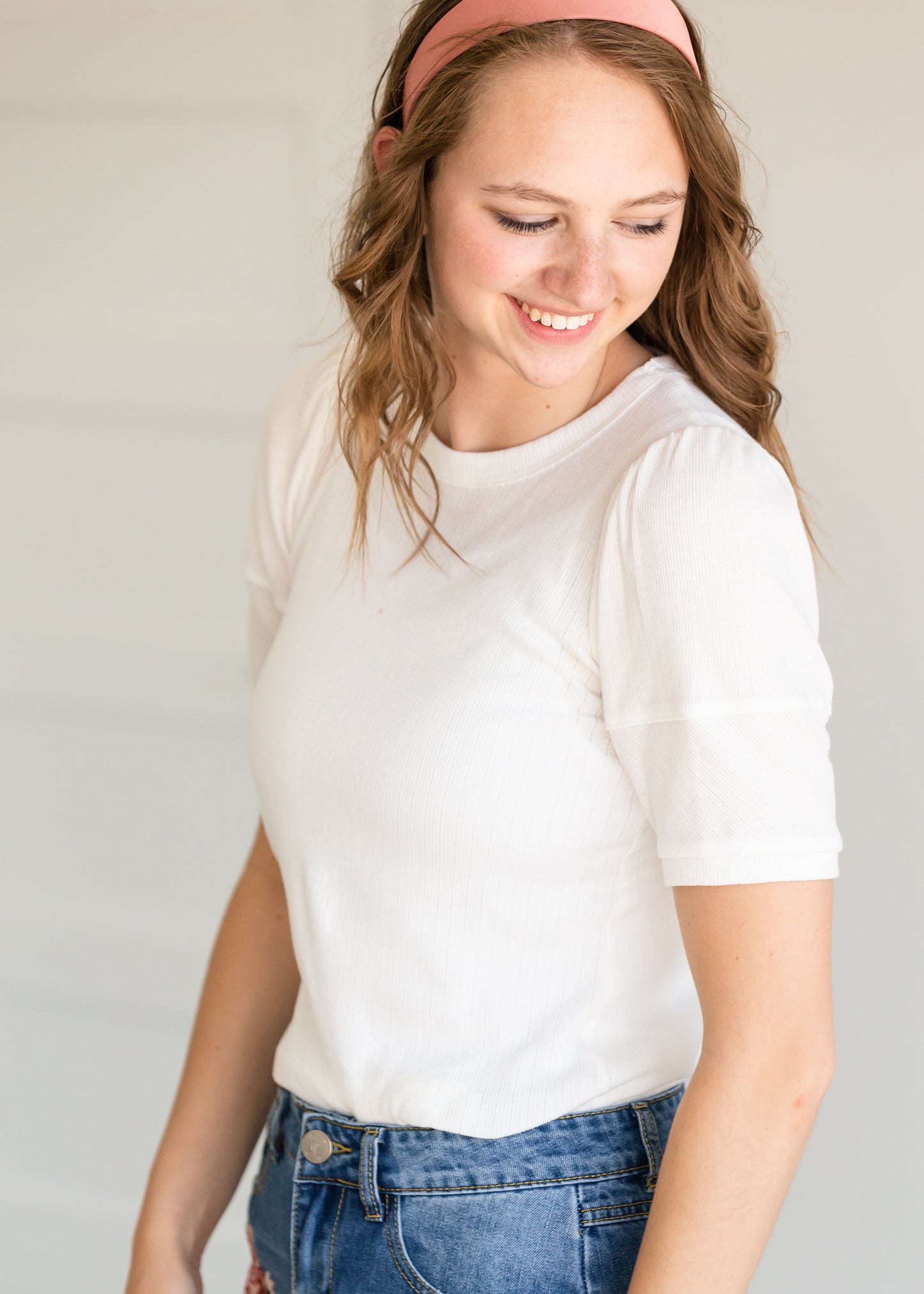 White Ribbed Puff Sleeve Tee - FINAL SALE FF Tops