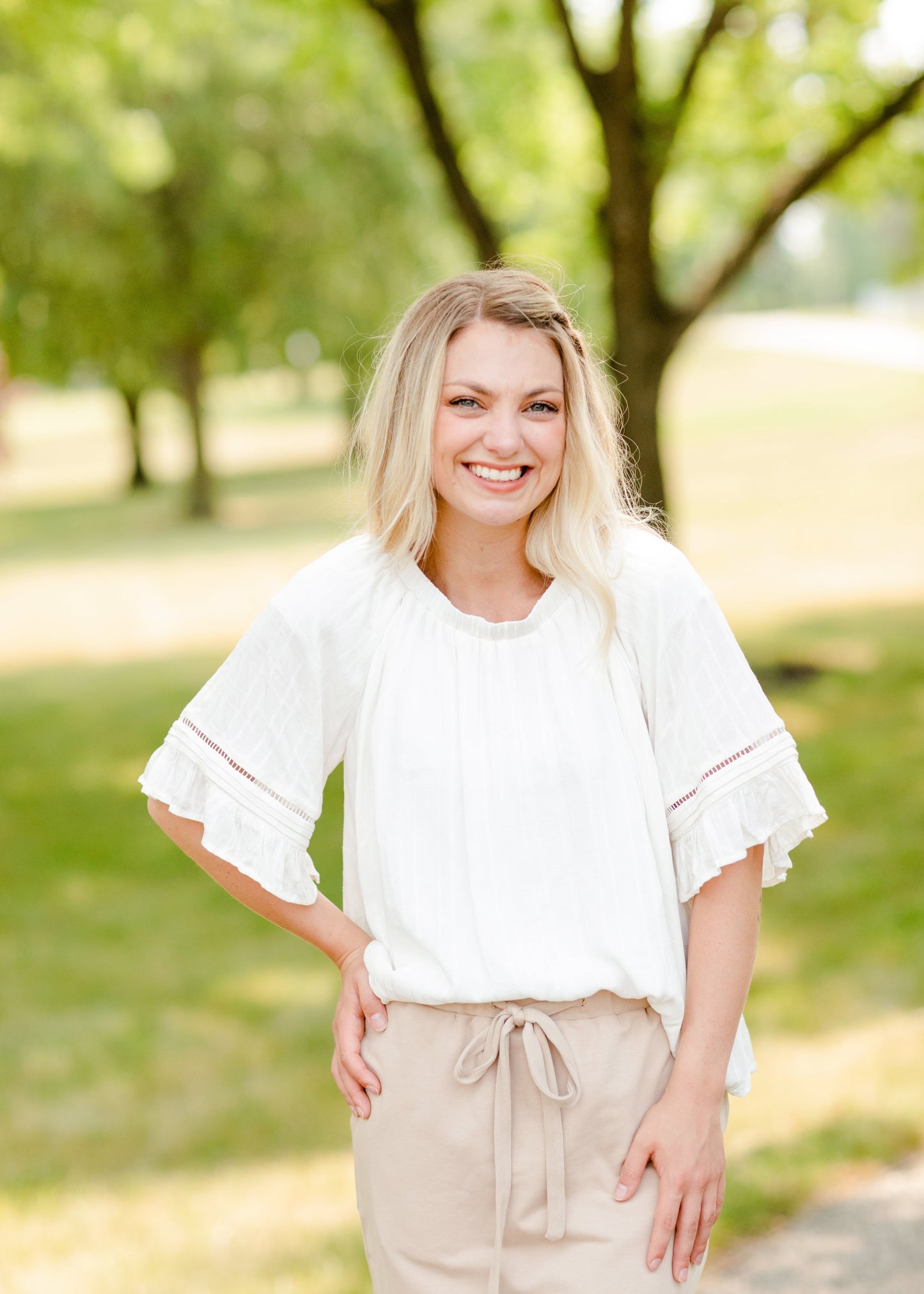 White Round Neck Eyelet Top - FINAL SALE FF Tops