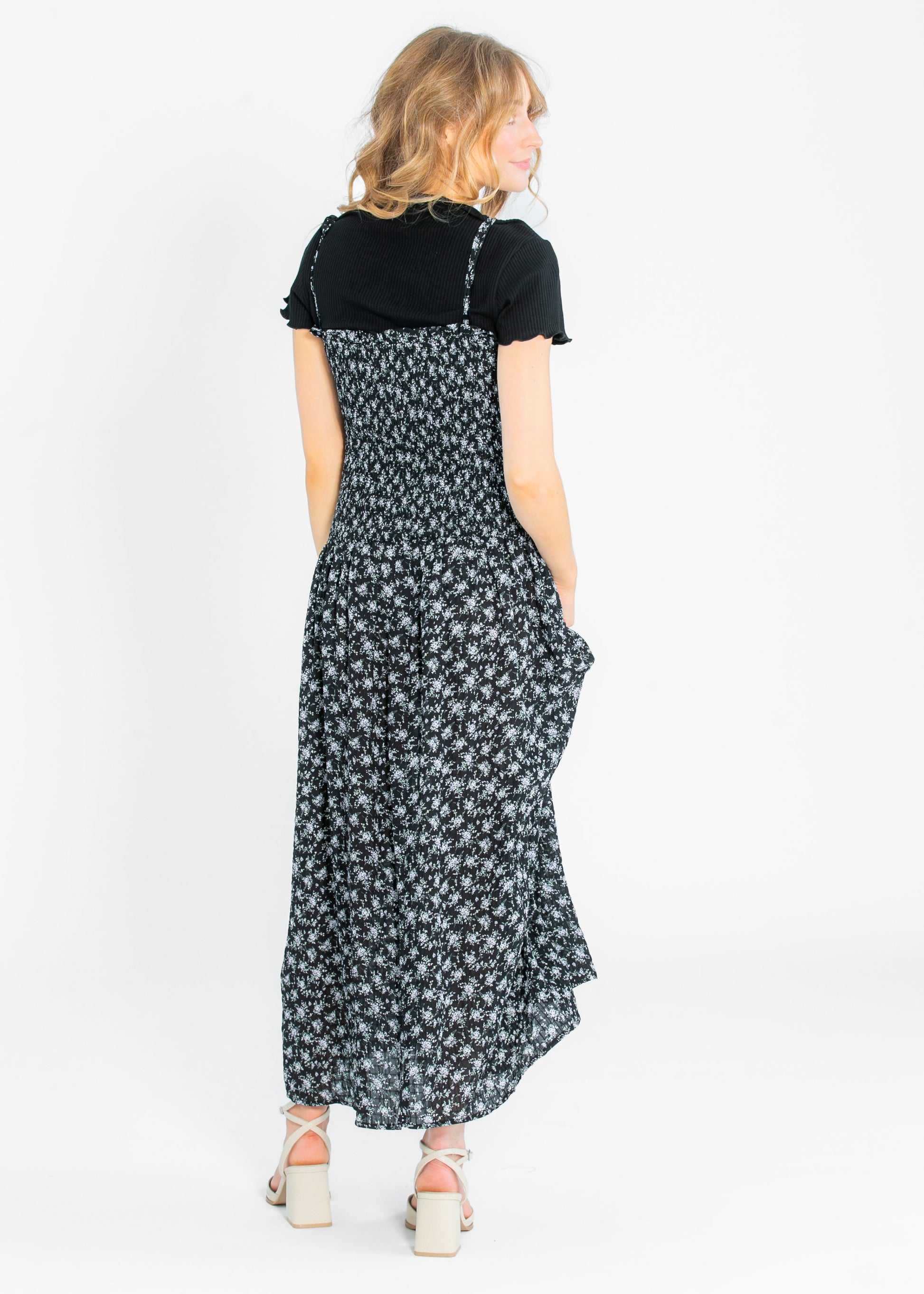 Willa Smocked Black Floral Sleeveless Maxi Dress FF Dresses