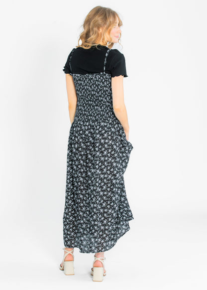 Willa Smocked Black Floral Sleeveless Maxi Dress FF Dresses