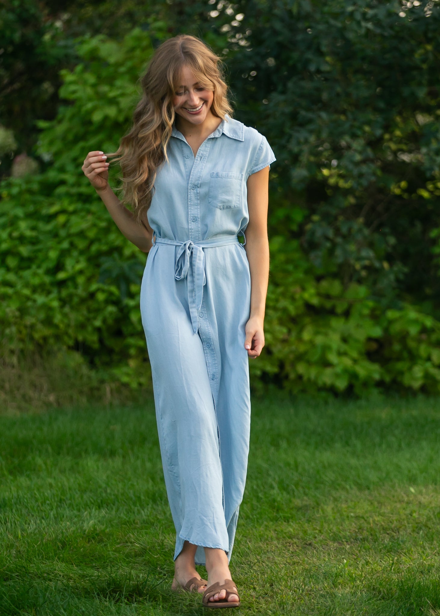 Willow Cap Sleeve Chambray Belted Midi Dress IC Dresses