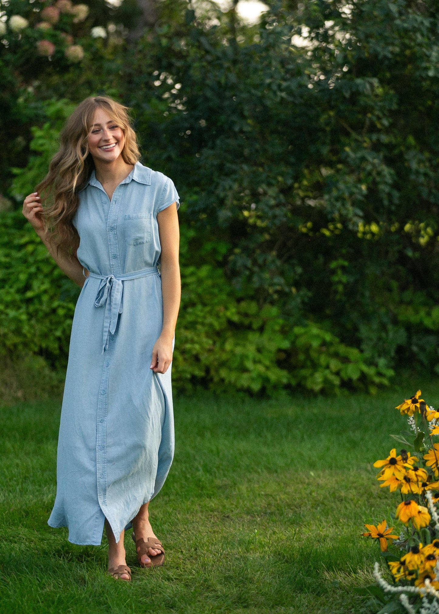 Willow Cap Sleeve Chambray Belted Midi Dress IC Dresses