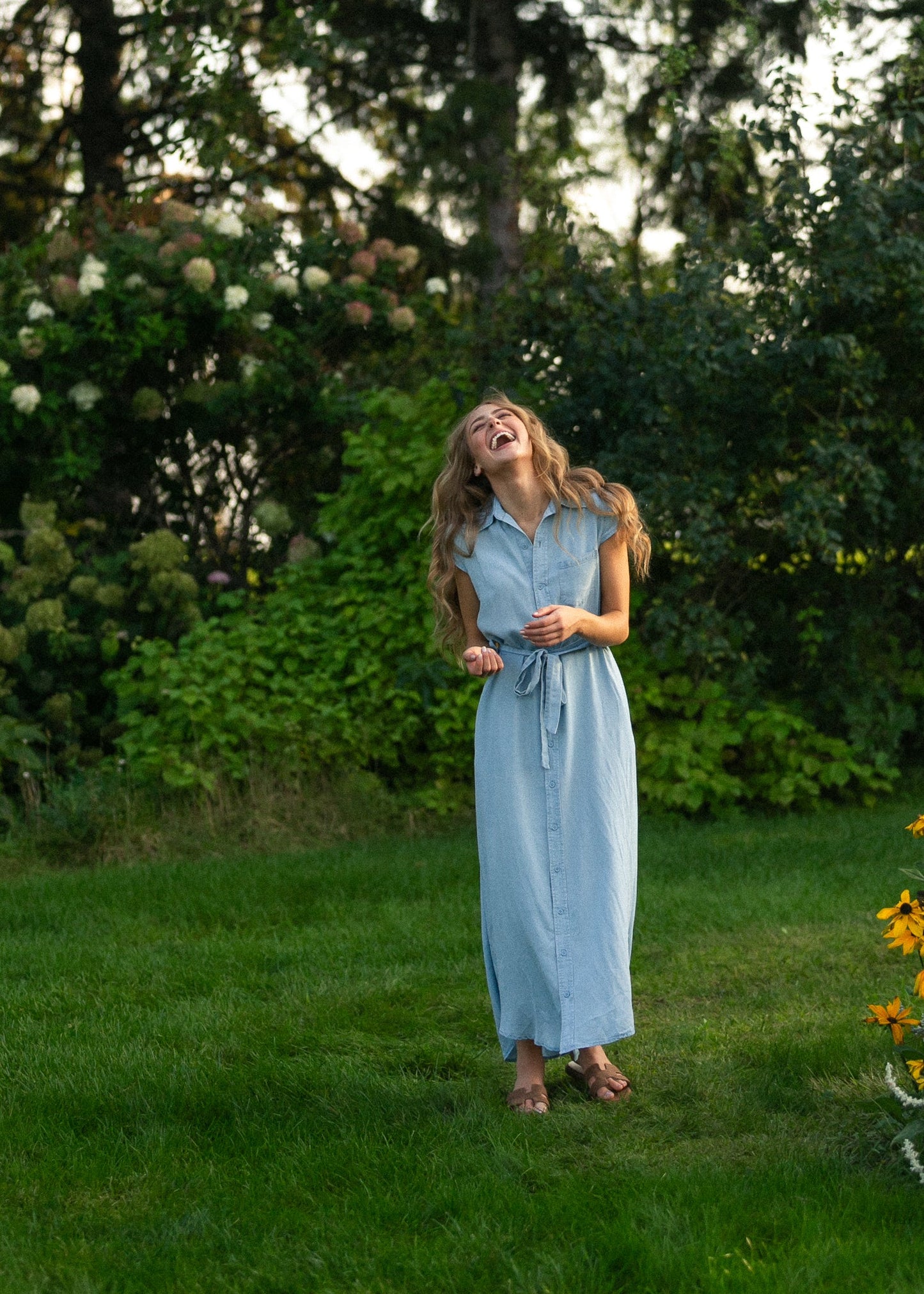 Willow Cap Sleeve Chambray Belted Midi Dress IC Dresses