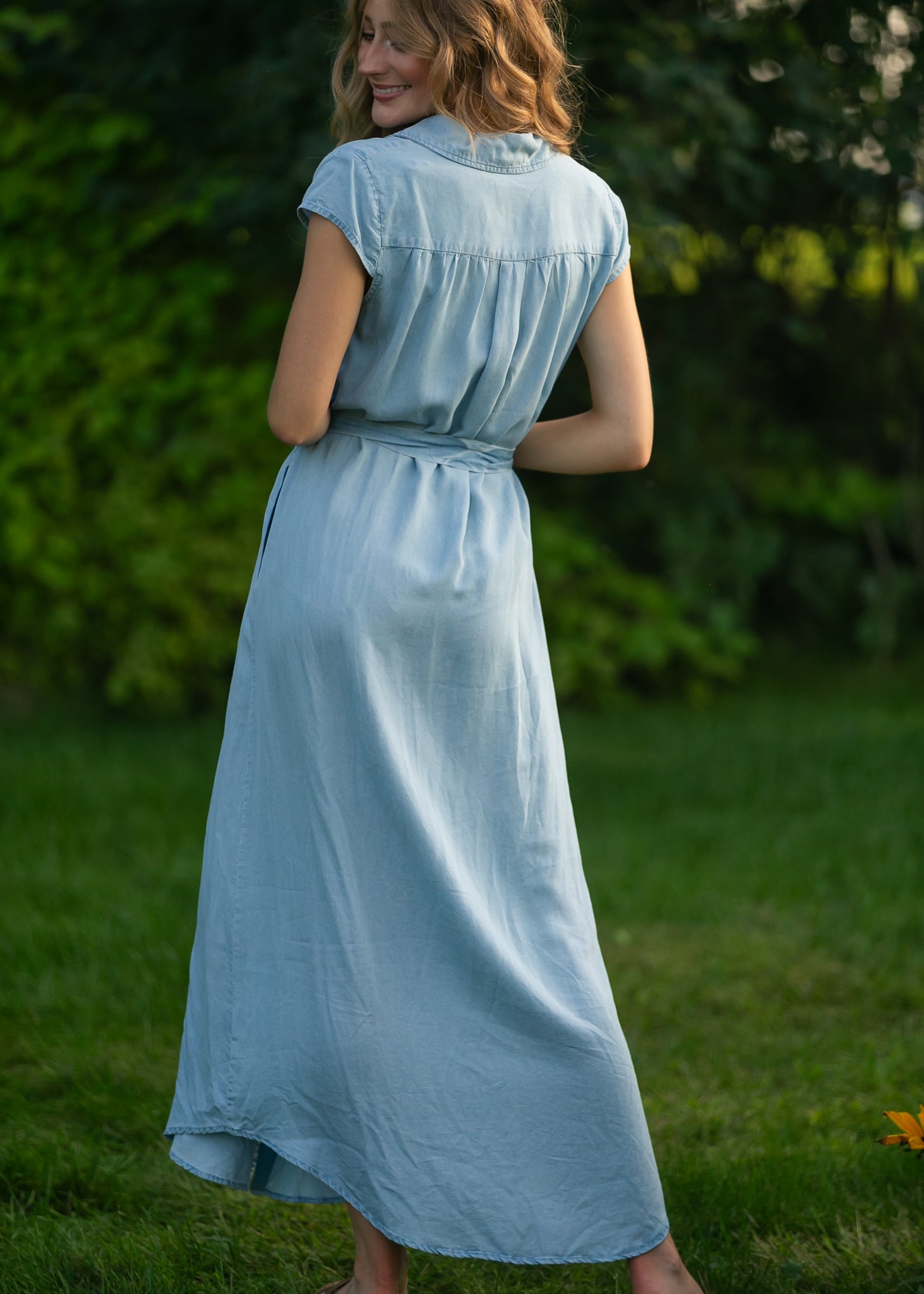 Willow Cap Sleeve Chambray Belted Midi Dress IC Dresses