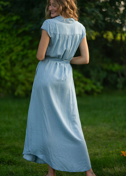Willow Cap Sleeve Chambray Belted Midi Dress IC Dresses