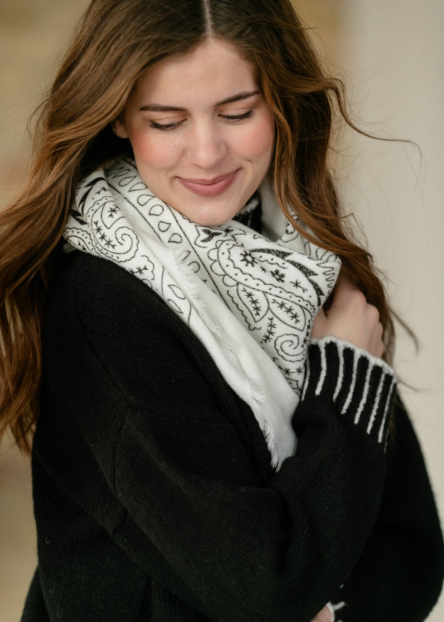 Wool Blend Bandana Print Square Scarf Accessory