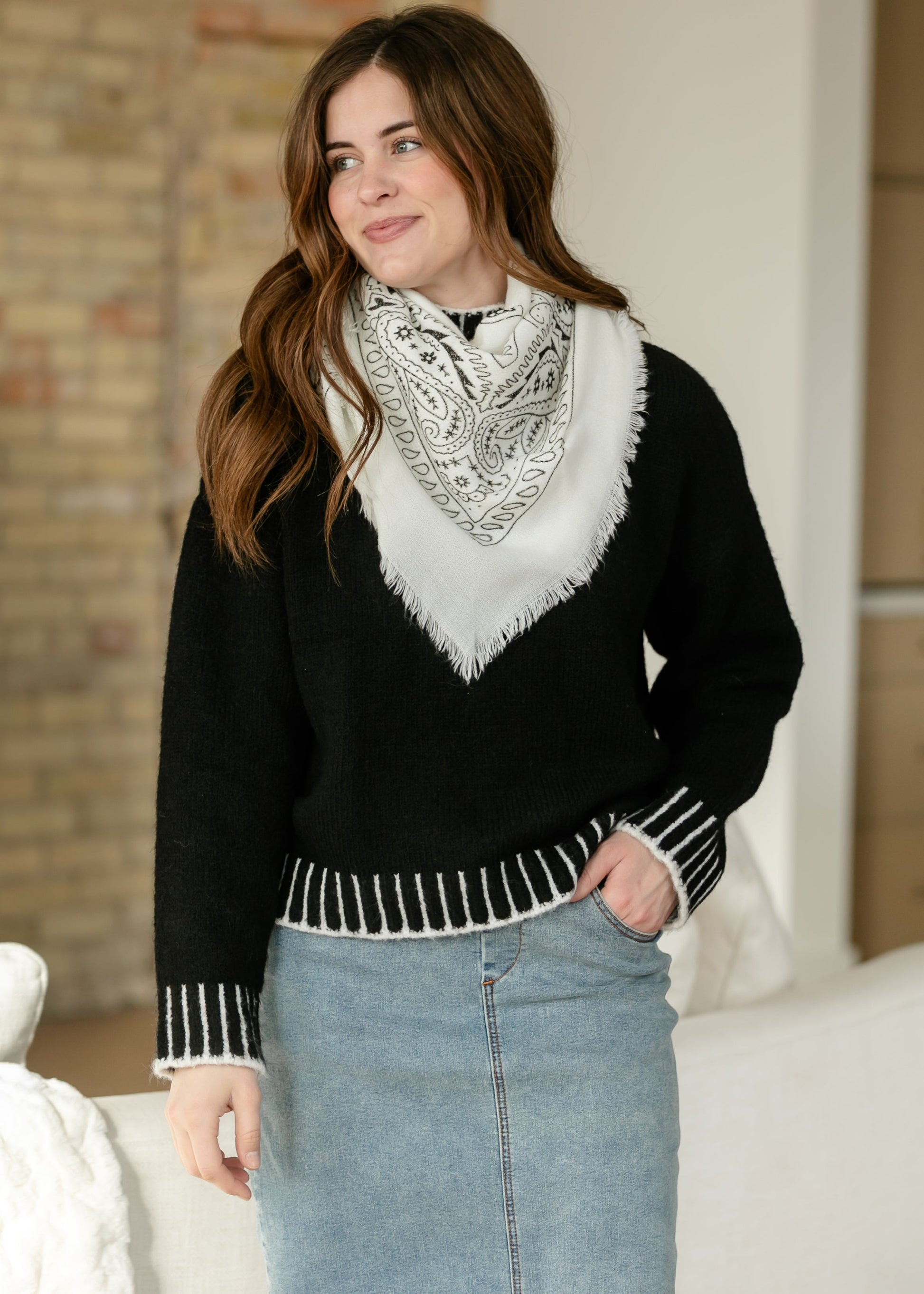 Wool Blend Bandana Print Square Scarf Accessory