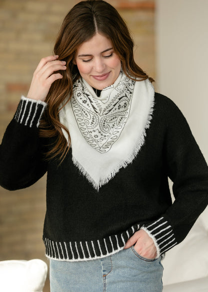 Wool Blend Bandana Print Square Scarf Accessory