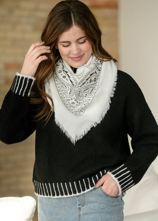 Wool Blend Bandana Print Square Scarf Accessory