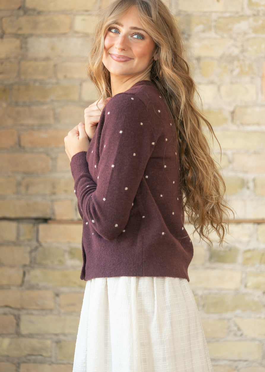 Wool Blend Raised Polka Dot Button Down Cardigan FF Layering Essentials