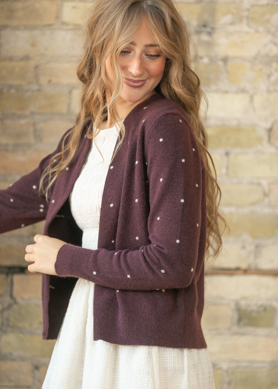 Wool Blend Raised Polka Dot Button Down Cardigan FF Layering Essentials