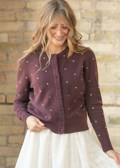 Wool Blend Raised Polka Dot Button Down Cardigan FF Layering Essentials