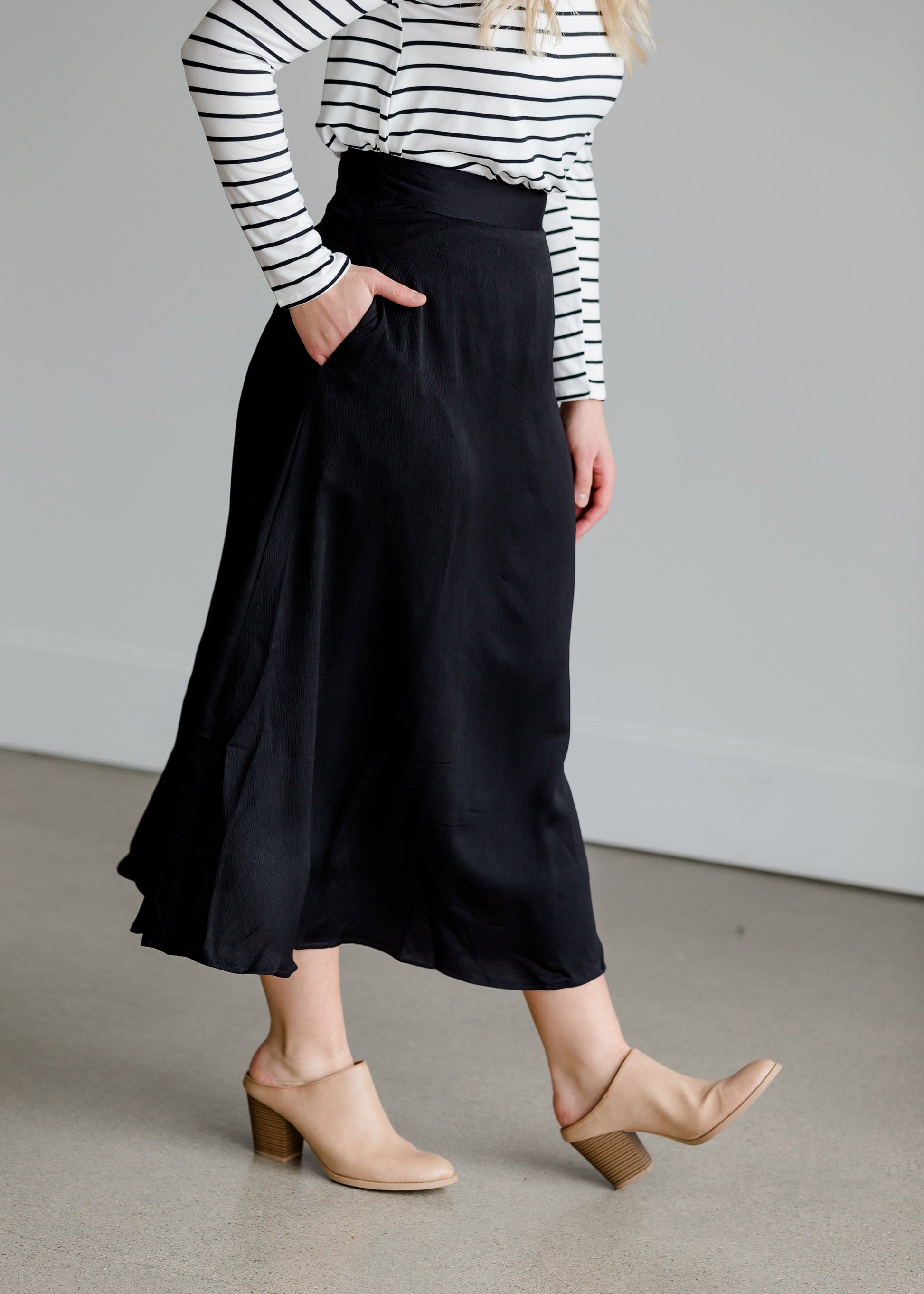 Woven A-Line Black Midi Skirt - FINAL SALE FF Skirts