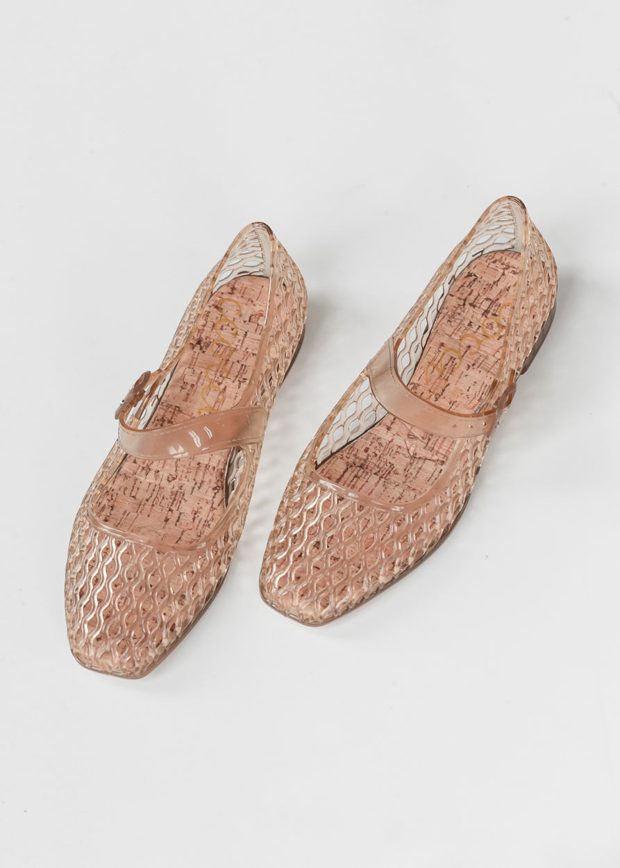 Woven Camel Jelly Mary Jane Flats Shoes