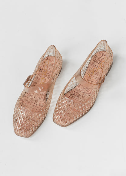 Woven Camel Jelly Mary Jane Flats Shoes