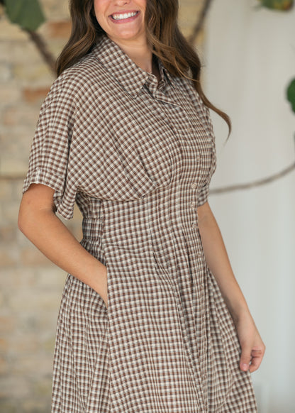 Woven Cotton Gingham Button Up Maxi Dress FF Dresses