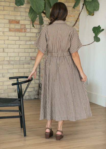 Woven Cotton Gingham Button Up Maxi Dress FF Dresses