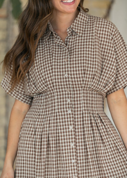 Woven Cotton Gingham Button Up Maxi Dress FF Dresses