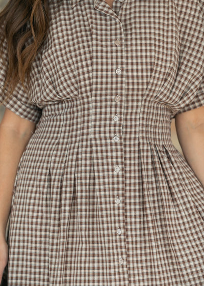 Woven Cotton Gingham Button Up Maxi Dress FF Dresses