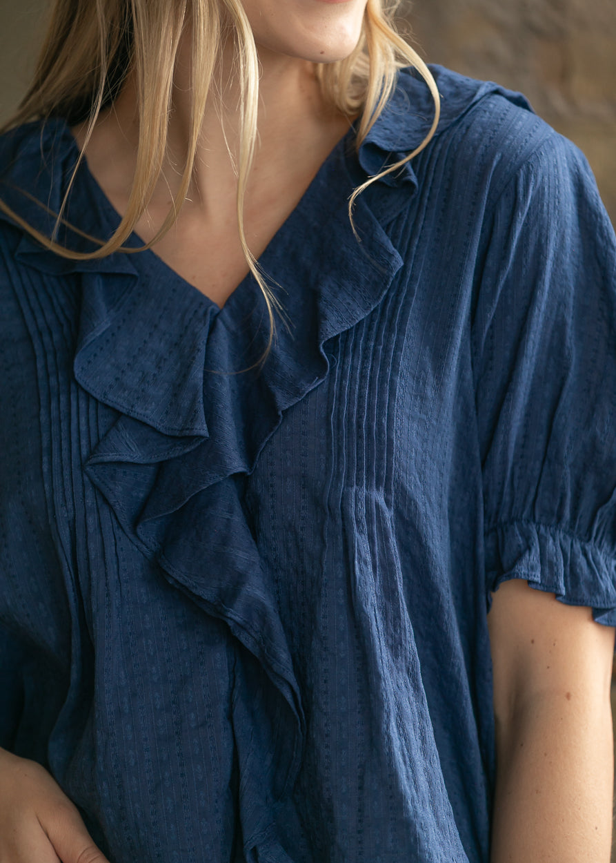 Woven Cotton V-neck Short Sleeve Top FF Tops