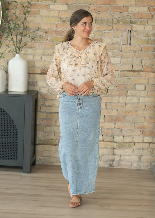 Woven Floral Print Ruffle Top FF Tops