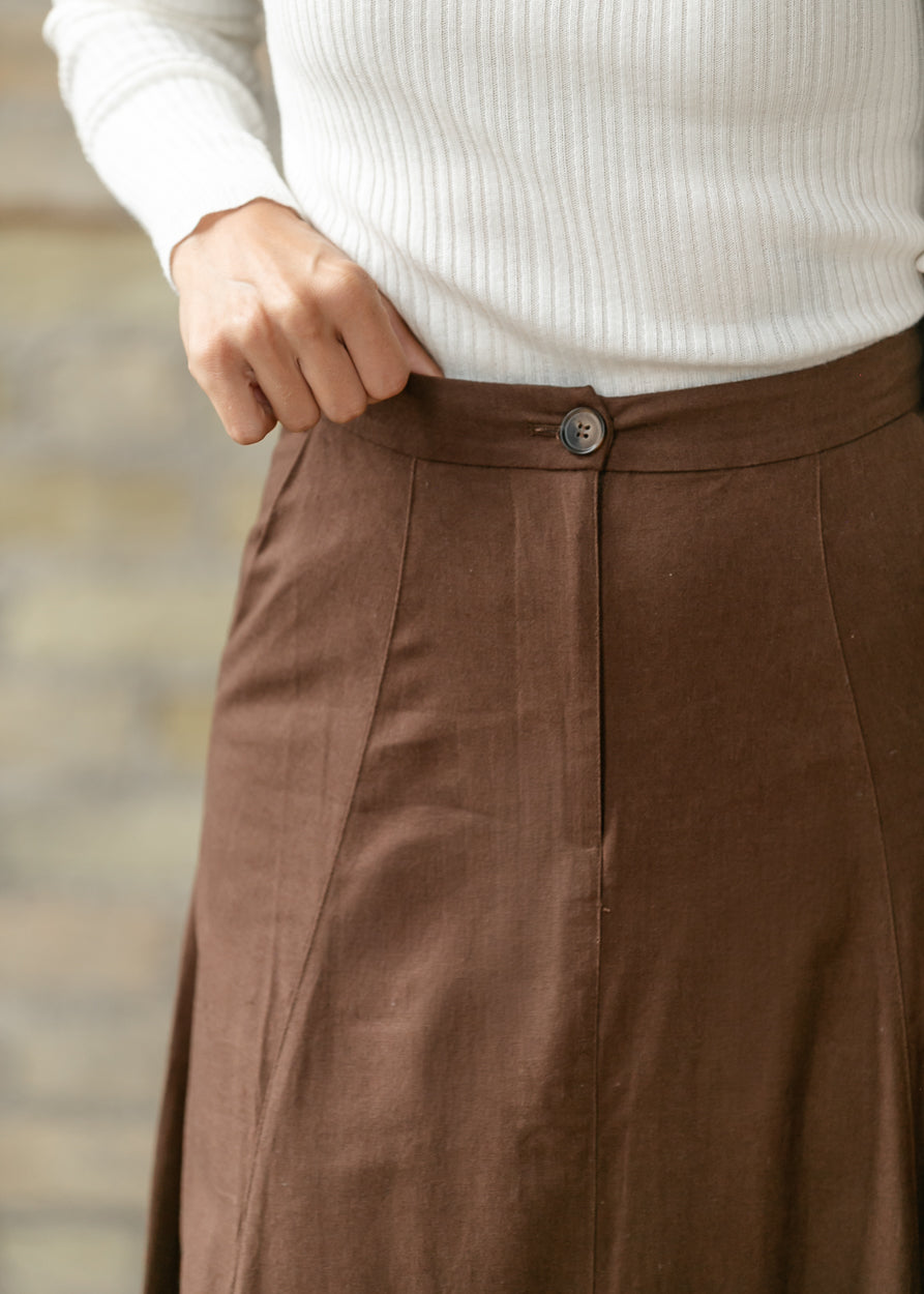 Woven Linen Blend Brown Maxi Skirt FF Skirts