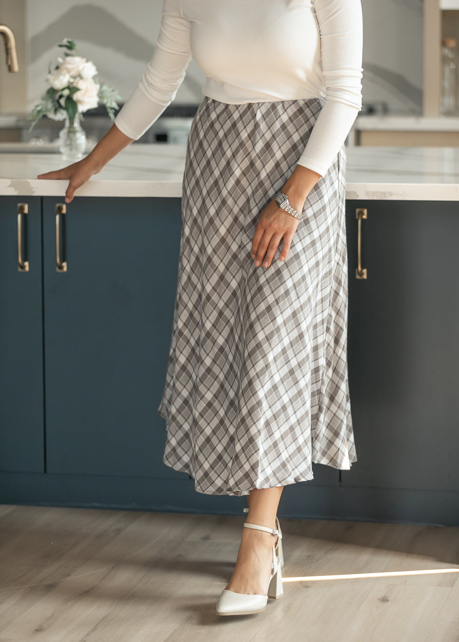 Woven Plaid Flare Midi Skirt FF Skirts