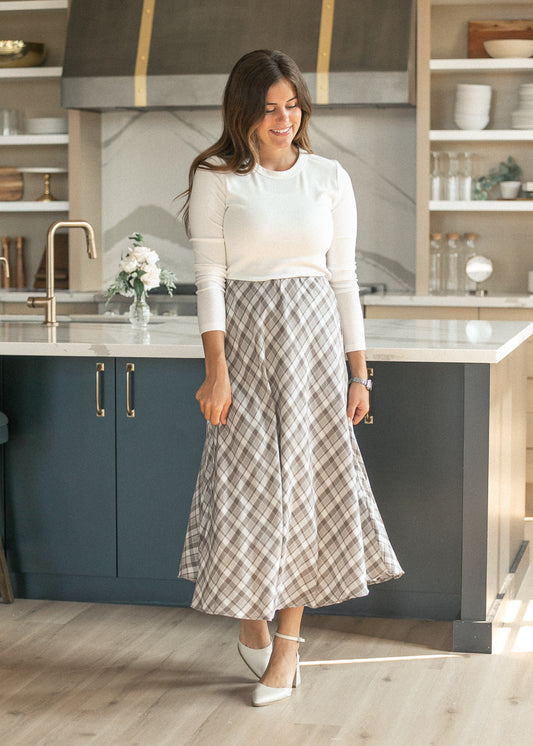 Woven Plaid Flare Midi Skirt FF Skirts
