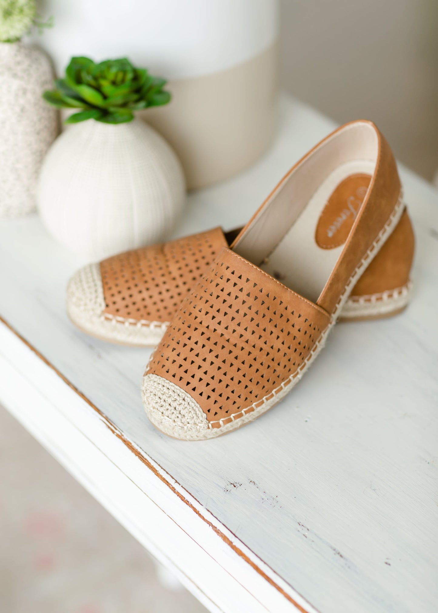 Woven Slip On Tan Flats Shoes