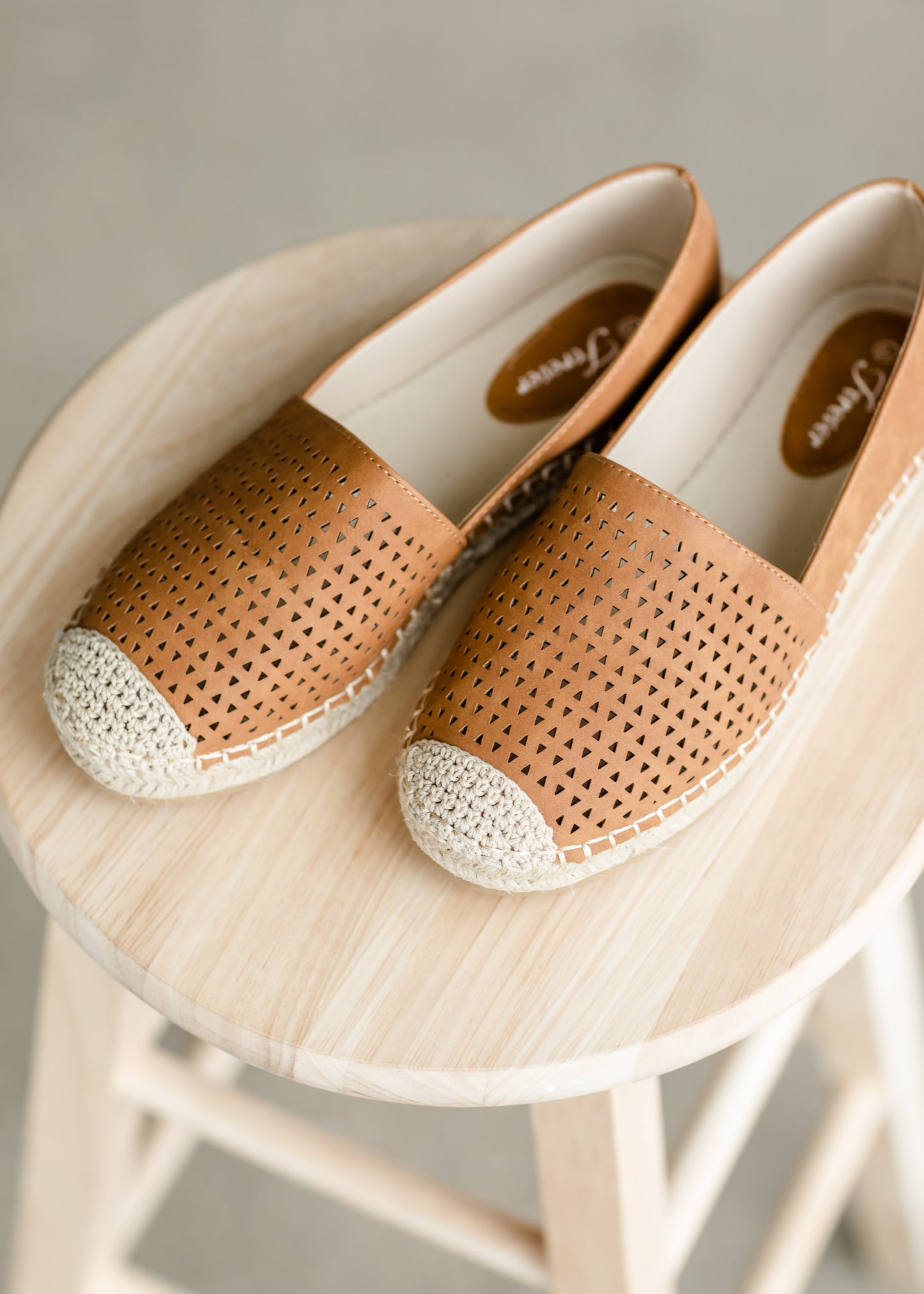 Woven Slip On Tan Flats Shoes