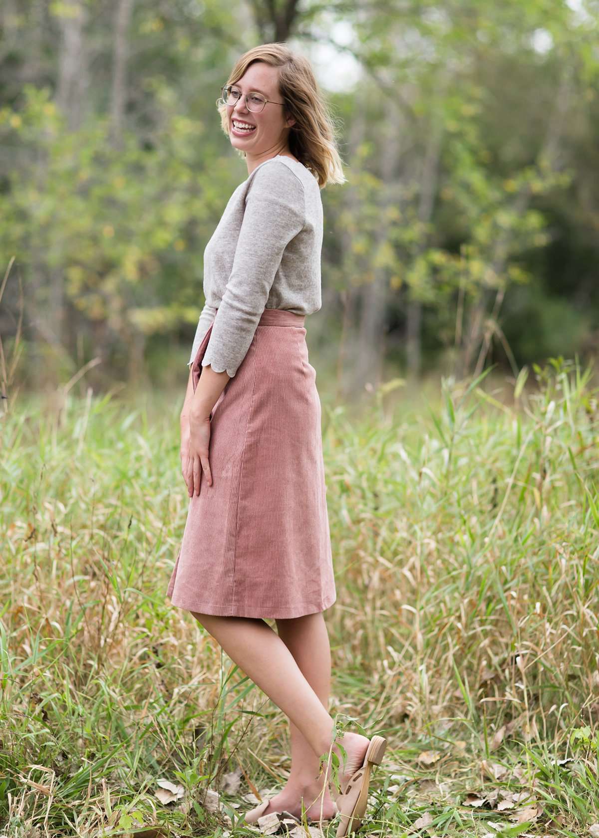 Wrap Corduroy Midi Skirt FF Skirts Blush / S