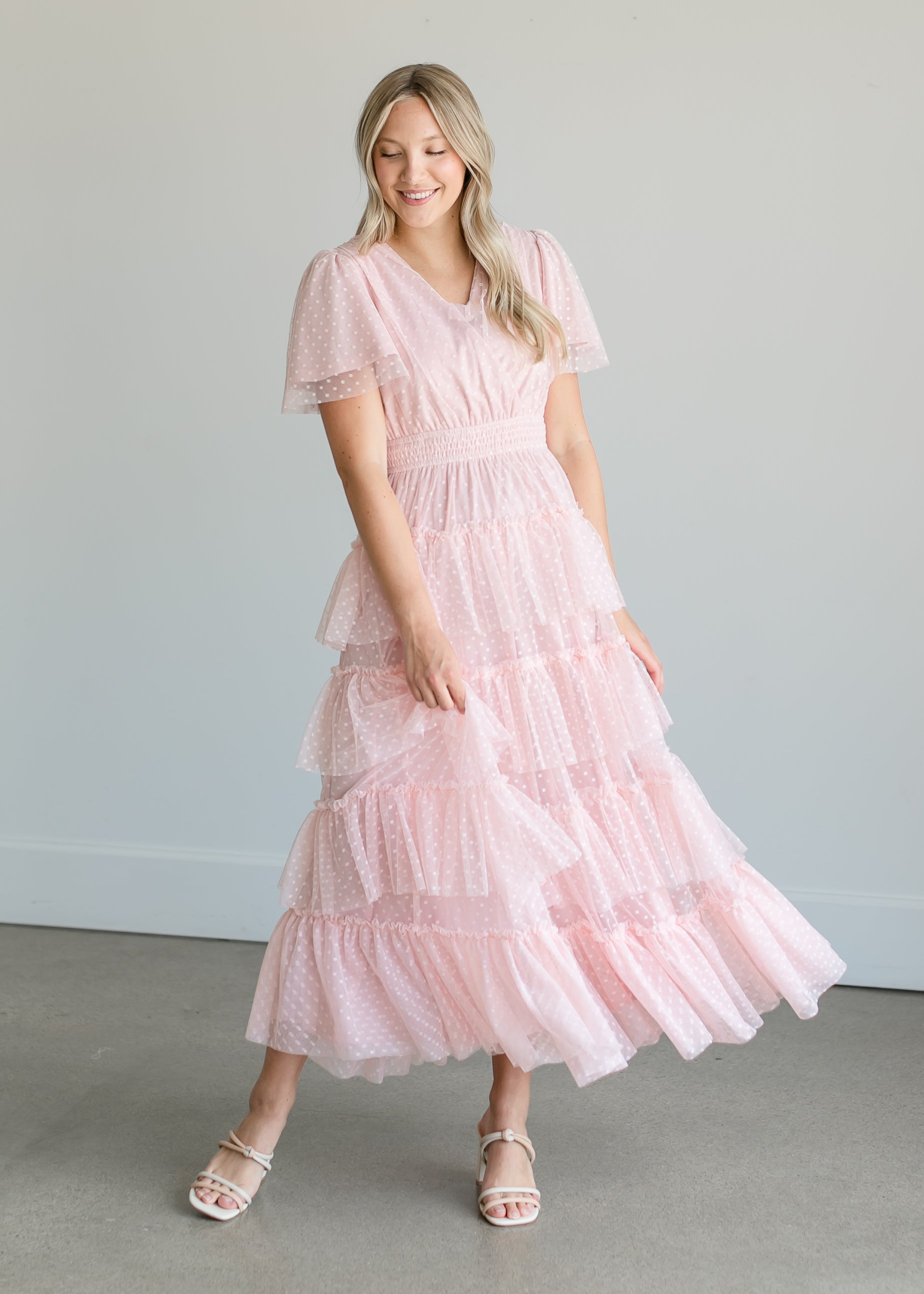 Wrap Swiss Dot Tulle Midi Dress Dresses